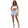 Women Club Club High Waist Denim Shorts Stretch Jean